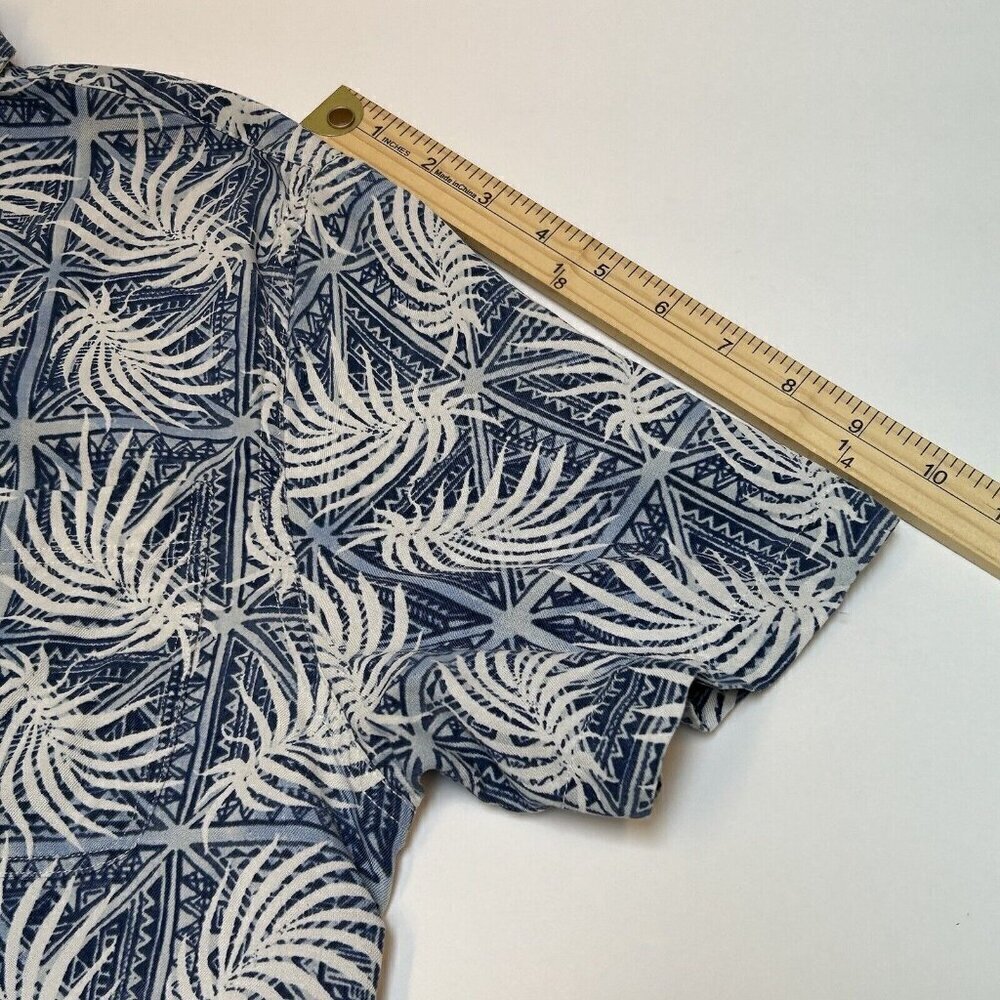 Nat Nast Shirt Mens Medium Silk Cotton Blend Blue Palm Leaf Button Up Camp Shirt - Picture 12 of 14